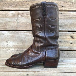 Vintage Lucchese Smooth Ostrich Made in San Antonio Brown Cowboy Boots Men's 12D